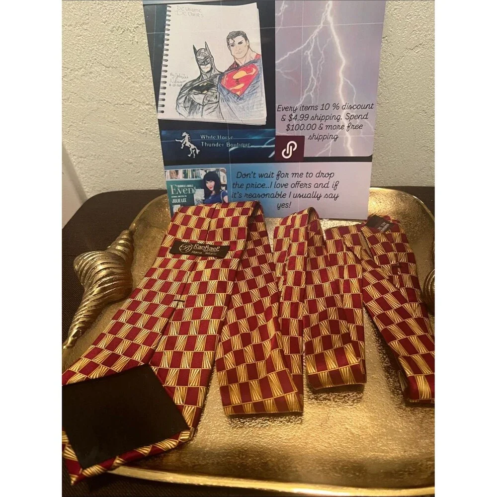 Raphael Red and Gold Checked Silk Tie Set